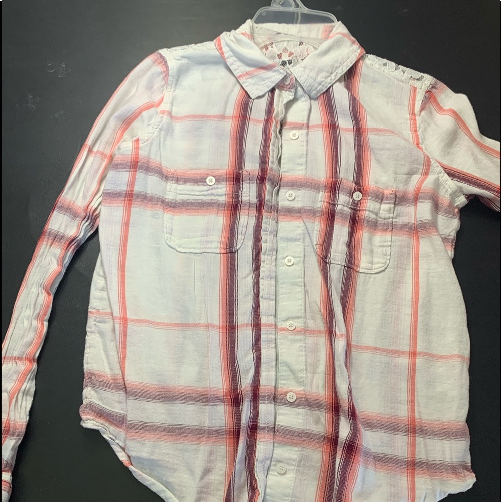 MUDD extra small pink and white button down shirt